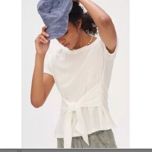 Anthropologie Saffron Tie Front White Tee XS